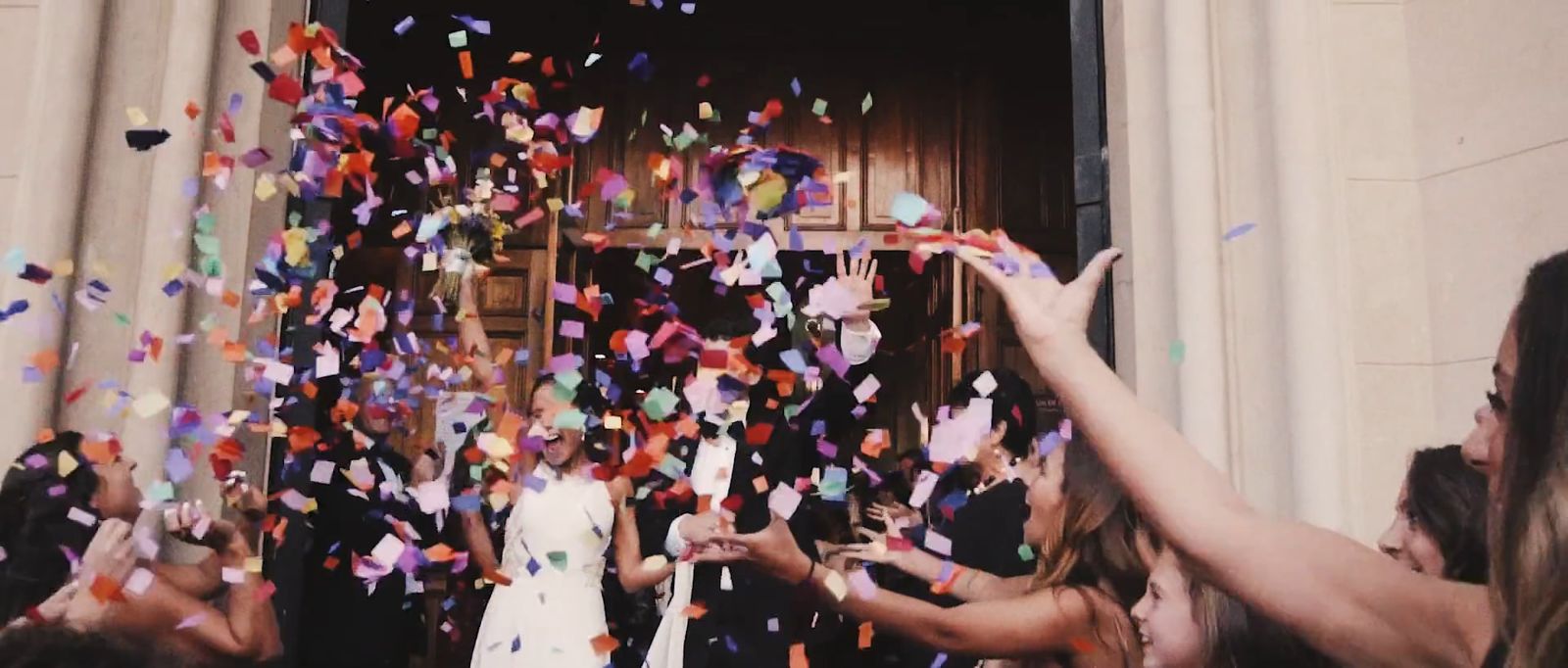 Petals thrown over the couple